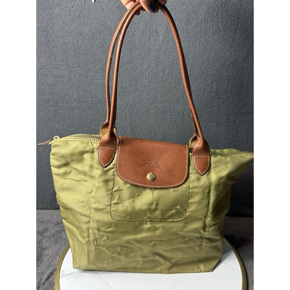 Longchamp Le Pliage Green Large Nylon Tote Bag Shoulder Purse Foldable Travel NW